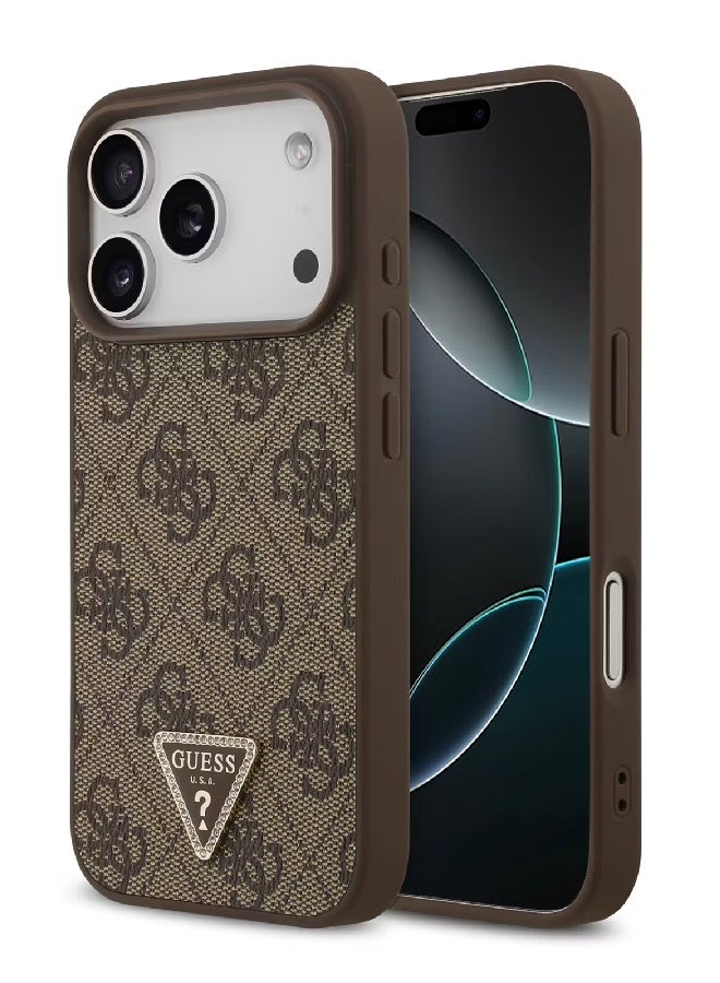 Guess MagSafe 4G PU Leather Case with Triangle Logo for iPhone 17 Pro Max - Brown - Image 1